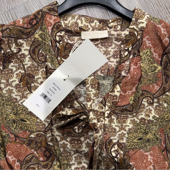 Ulla Johnson Maris Paisley Silk Long Sleeve Mini Dress NWT Size 14 - Picture 2 of 4